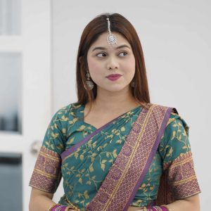 কাতান শাড়ি ম্যাচিং ব্লাউজ পিস সহ ( Sea Green Colour )