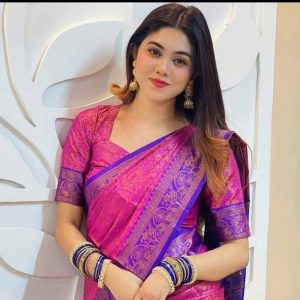 A002.  কাঞ্চিপুরম শাড়ি ব্লাউজ পিস সহ { গোলাপি কালার }